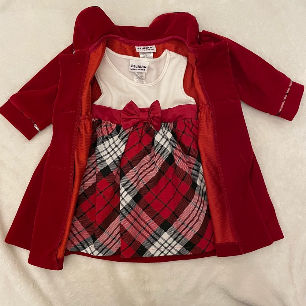 12 Month - Red Holiday Dress and Coat Set